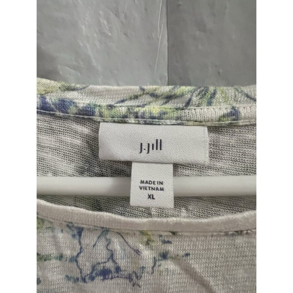 J Jill White Blue Green Tropical Print Tee Layered Sleeve Linen Blend Sz Xl - Picture 5 of 8
